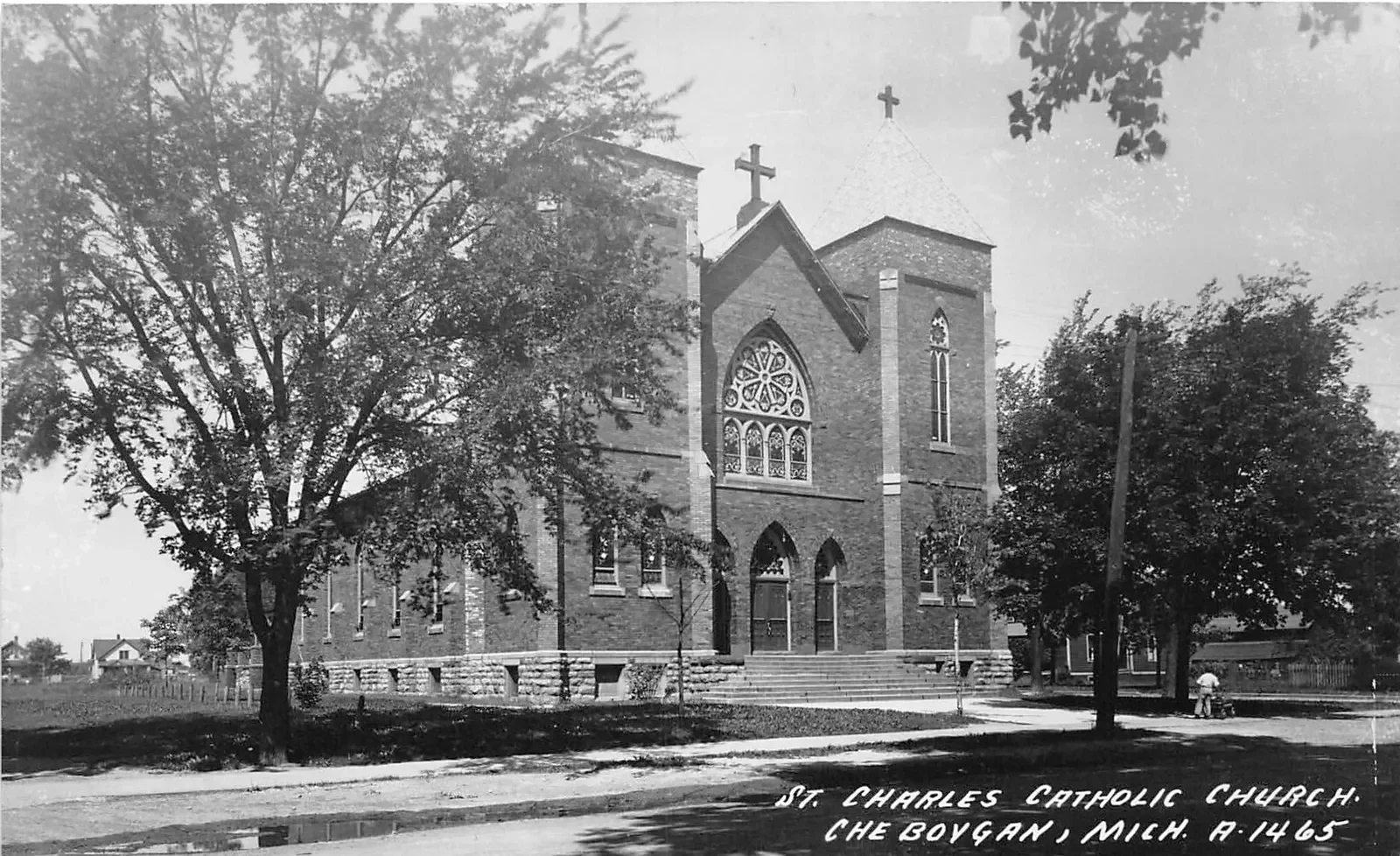 Historic black-and-white photograph of St. Charles Borromeo Church